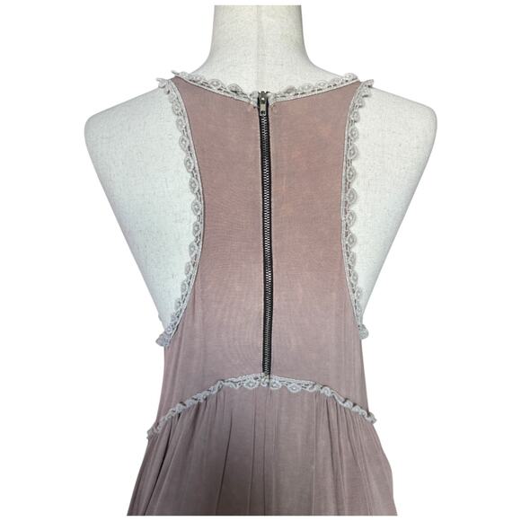 POL Babydoll Pink Mauve Tunic Tank Top Lace Trim Taupe Flowy Sleeveless M - Picture 3 of 6